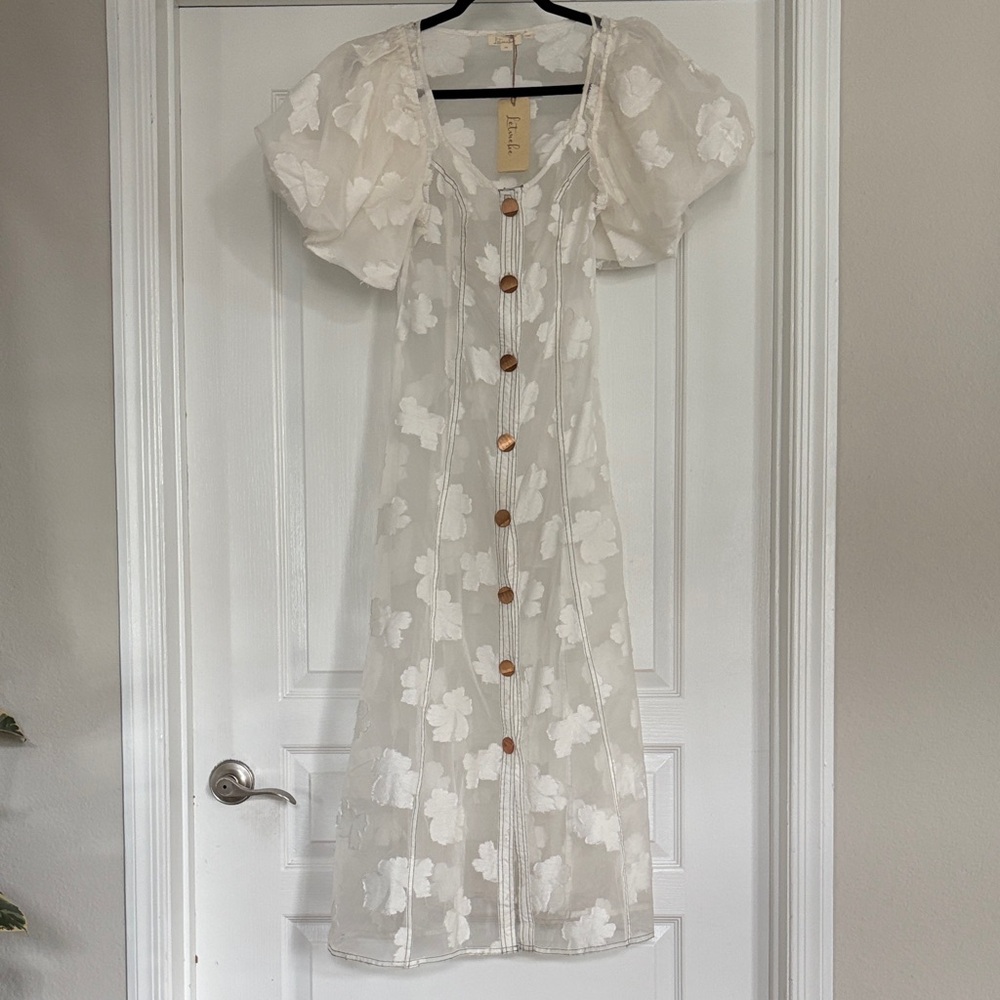 NWT Anthropologie White Floral Button-Down Dress